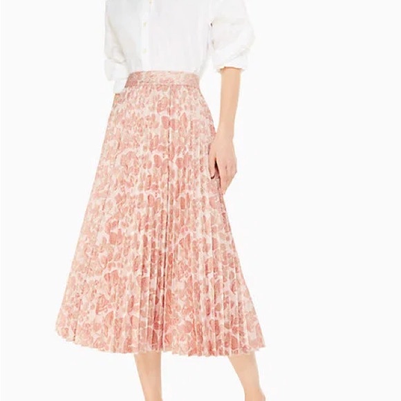 Kate Spade Metallic Jacquard Midi Skirt Fit & Flare Pleated Size 10 Rose Gold